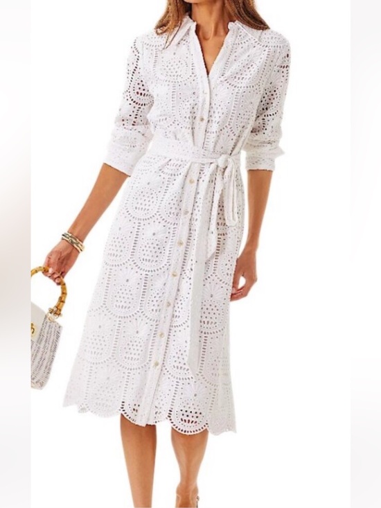 Lilly Pulitzer Dresses & Skirts - Lilly Pulitzer Eira White Eyelet Pineapple Button Front Midi Dress Size 6 NWT